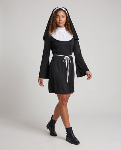 Damen Gruseliges Nonnenkostüm mit langen Ärmeln und durchscheinendem Schleier Shop Nory