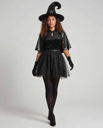 Damen Hexenkostüm mit glänzendem Umhang und Tüllrock Shop Nory