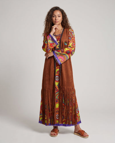 Damen Hippie-Langkleid mit bunten Mustern und Fransen Shop Nory