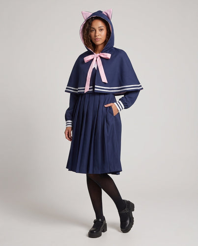 Damen Kapuzenkleid mit Katzenohren und gestreiftem Kragen Shop Nory