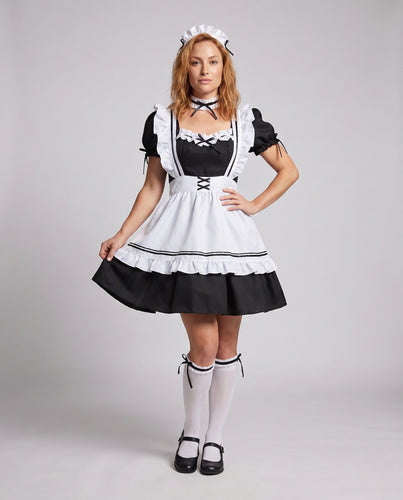 Damenkostüm als elegante Dienerin mit Rüschen und einem ausgestellten Rock Shop Nory