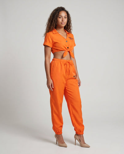Damen Kostümset im Gefängnisstil mit kurzem Oberteil und Bundhose Shop Nory