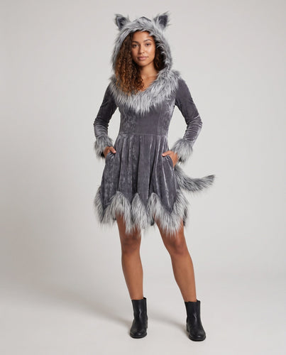 Damen Kuscheliges Fleece-Kleid mit elegantem Pelzkragen Shop Nory