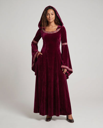 Damen Märchenhaftes Kapuzenkleid mit eleganten Krawattenärmeln Shop Nory