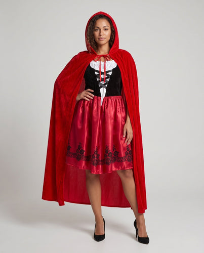 Damen märchenhaftes Kostüm als Rotkäppchen mit elegantem Umhang und detailverliebt gestalteter Corsage Shop Nory