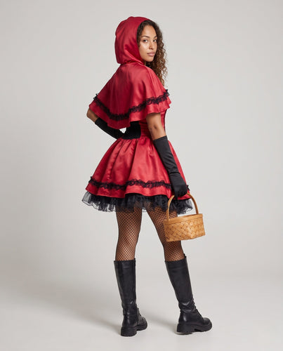Damen Märchenhaftes Rotkäppchen Kostüm mit Kapuze und Rüschendetails Shop Nory