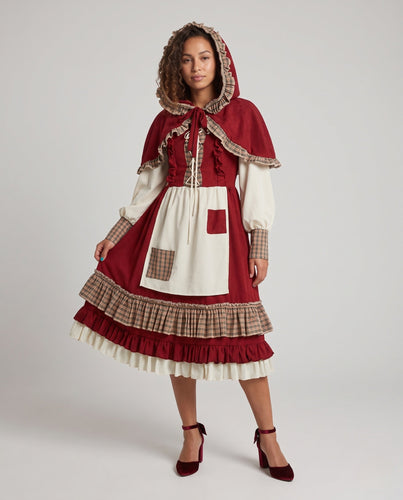 Damen Märchenhaftes Rotkäppchen Kostüm mit Kapuze und Rüschendetails Shop Nory