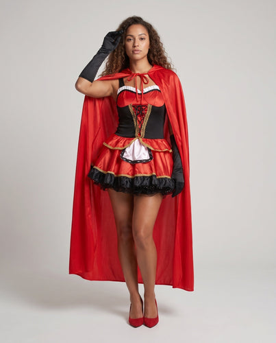 Damen Märchenhaftes Rotkäppchen-Kostüm mit schimmerndem Tüllrock und eleganter Kapuze Shop Nory