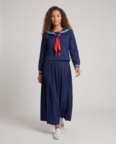 Damen Maritimes Schulkleid mit zweifarbigem Kragen und langen Ärmeln Shop Nory