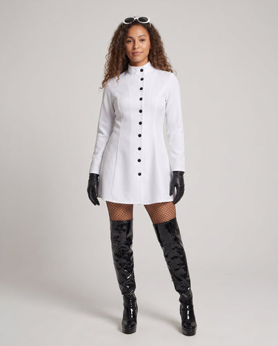 Damen Modisches Arztkostüm mit verspieltem Kragen und Knopfdesign Shop Nory
