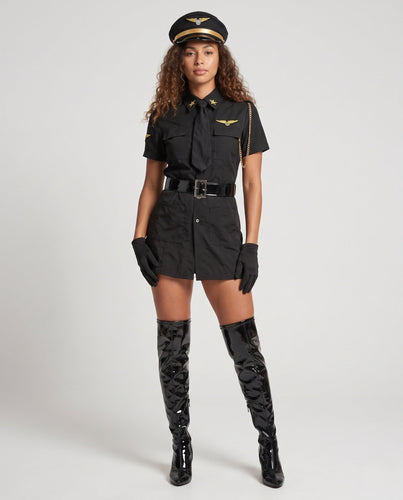 Damen Pilotinnenkostüm mit schimmerndem Kragen und goldenen Akzenten Shop Nory