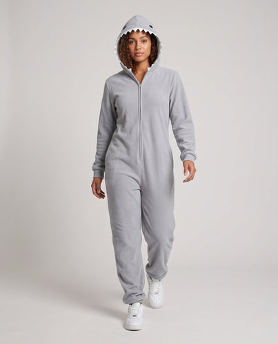 Damen Plüsch Hai-Kostüm mit Kapuze und verspielten Details Shop Nory