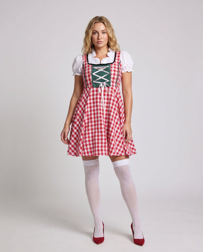 Damen Traditionskleid mit Karomuster und Rüschendetails Shop Nory