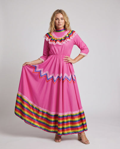 Frauen traditionelle Kleid mit buntem Saum und Spitzenverzierungen Shop Nory