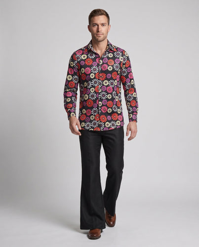 Herren Hippie Hemd mit buntem Blumenmuster und lockerer Passform Shop Nory