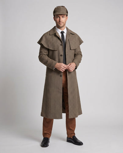 Herren Sherlock Holmes Kostüm mit kunstvoll detailliertem Sherlock Hut und legendärem Mantel Shop Nory