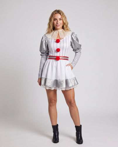 Damen Clownkostüm mit schimmernden Akzenten und Rüschen Shop Nory