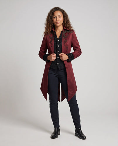 Damen eleganter Gothic-Mantel mit kunstvollen Verzierungen und asymmetrischem Saum Shop Nory
