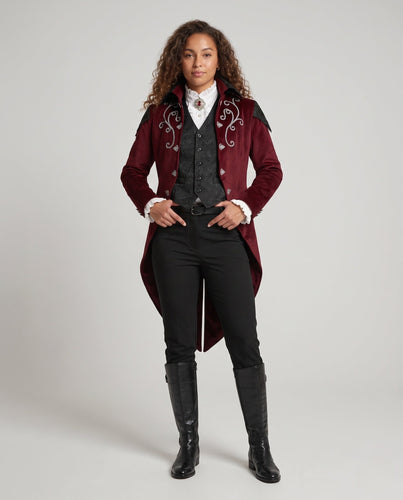 Damen eleganter Gothic-Mantel mit kunstvollen Verzierungen und asymmetrischem Schnitt Shop Nory