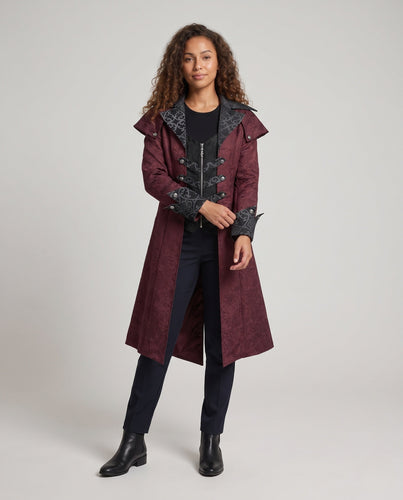 Damen Eleganter Gothik-Mantel mit floralem Muster und hohem Kragen Shop Nory