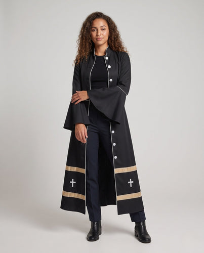 Damen Eleganter Langen Mantel mit Glockenärmeln und dekorativem Saum Shop Nory