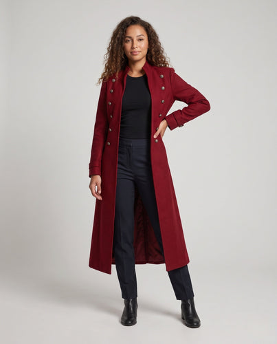 Damen Eleganter langer Steppmantel mit kunstvollen Knöpfen Shop Nory