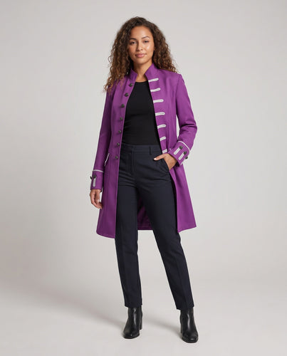 Damen eleganter Langmantel mit kunstvollen Knöpfen und asymmetrischem Saum Shop Nory