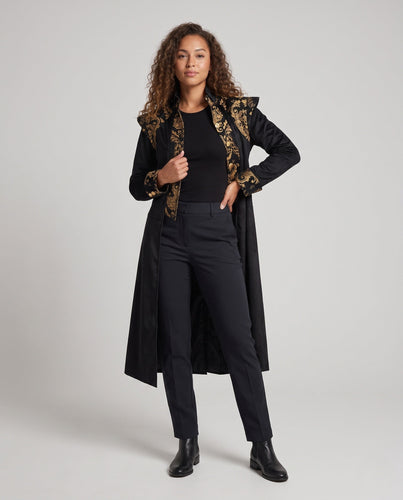 Damen Eleganter Langmantel mit kunstvoller Verzierungen und Stehkragen Shop Nory