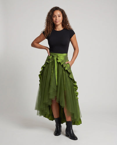 Damen Elegante Rüschenschürze mit High-Low Saum Shop Nory