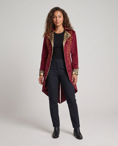 Damen Eleganter Samt-Mantel mit kunstvollen Verzierungen Shop Nory