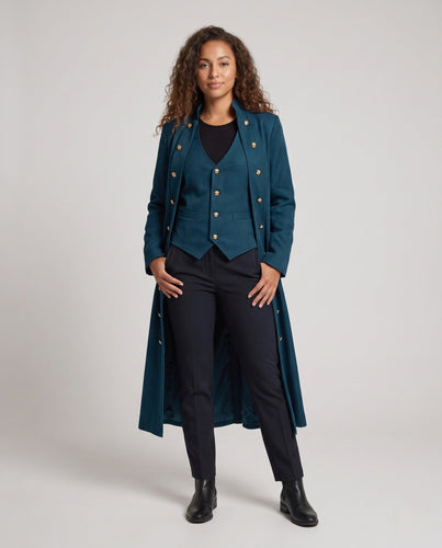 Damen Eleganter Stehkragen-Mantel mit kunstvollen Knöpfen und Schnürdetails Shop Nory