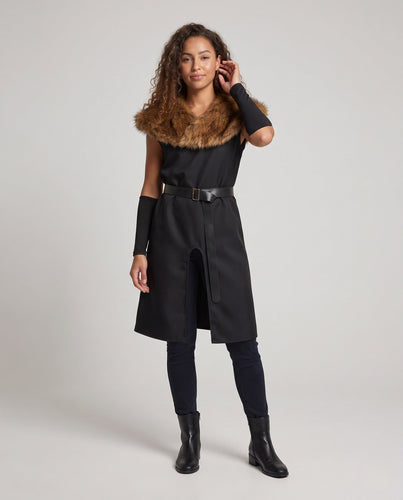 Damen Eleganter Umhang mit luxuriösem Fellkragen und Gürtel Shop Nory
