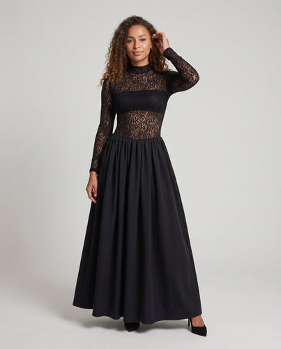 Damen Elegantes Abendkleid mit transparenten Ärmeln und weichem Rock Shop Nory