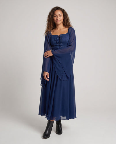 Frauen Elegantes Historisches Kleid mit Weiten Ausgestellten Ärmeln und Schnürung Shop Nory