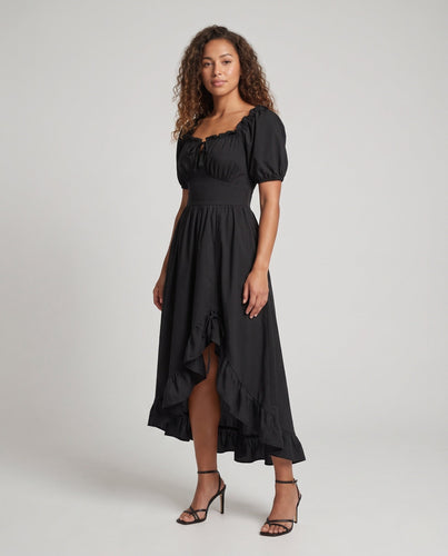 Damen Elegantes Maxi-Kleid mit Puffärmeln und Rüscheldetails Shop Nory