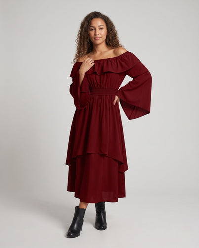 Damen Elegantes Maxikleid mit schickem Wasserfallausschnitt und weiten Ärmeln Shop Nory