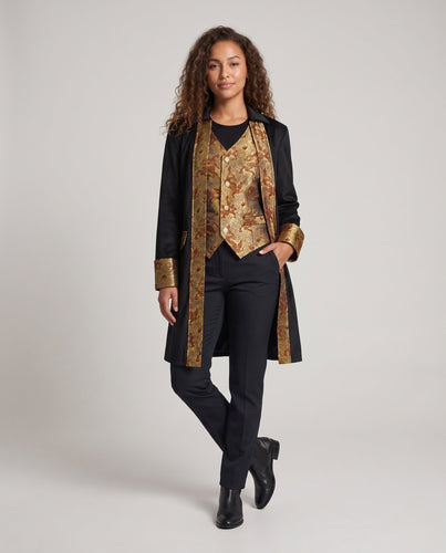 Damen Festlicher Mantel mit goldenen Verzierungen und exklusivem Design Shop Nory