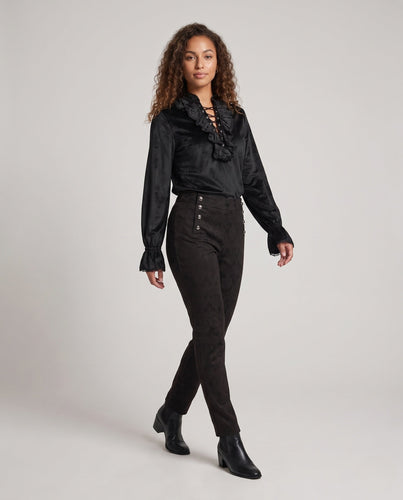 Damen Historisches Rüschenshirt mit Knopfleiste und Elegante Hose Shop Nory