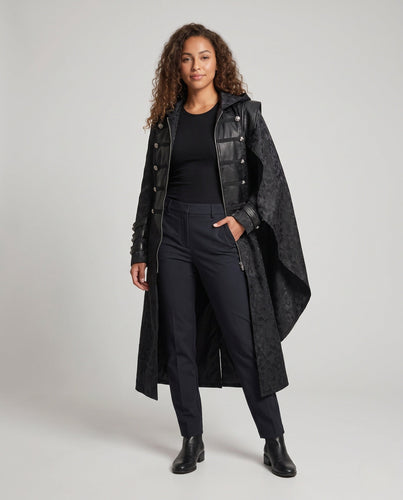 Damen Hochwertiger Umhangmantel mit Kapuze und eleganten Details Shop Nory