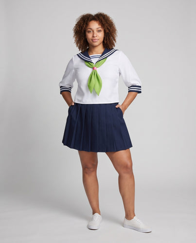 Damen Schuluniform Kostüm Set mit maritimem Kragen und plissiertem Rock Shop Nory