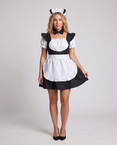 Frauen verspieltes Kostümkleid mit Rüschendetails und Haaraccessoire Shop Nory
