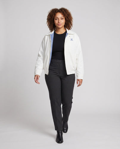 Damen leichte winddichte Blousonjacke mit kariertem Futter, elastischem Saum und dezentem Logo-Stickerei