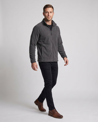Herren Fleece Trekkingjacke mit Stehkragen, Raglanärmeln und verborgenem Reißverschluss