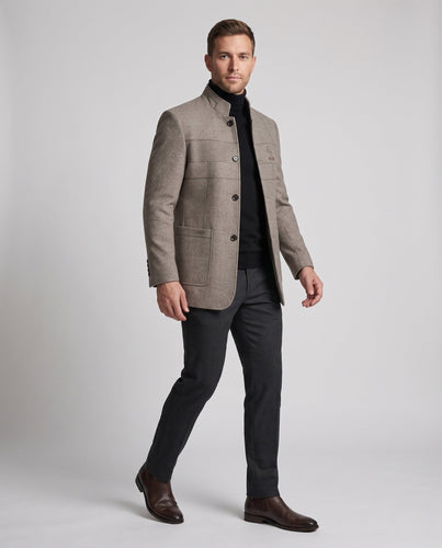 Eleganter Wollmischmantel für Herren mit Stehkragen und schlanker Silhouette Shop Nory