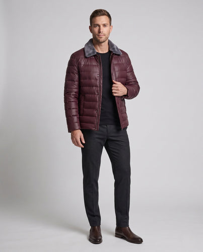 Herren Gepolsterte Steppjacke mit Teddykragen und Eleganter Lederoptik Shop Nory
