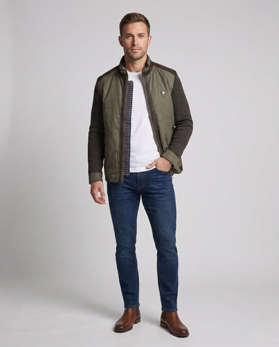 Herren Hybridjacke mit gesteppter Lederoptik vorne und gestrickten Ärmeln Shop Nory