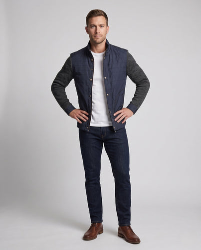 Herren Hybridjacke mit Kunstlederfront, gesteppte Details und gestrickten Ärmeln Shop Nory