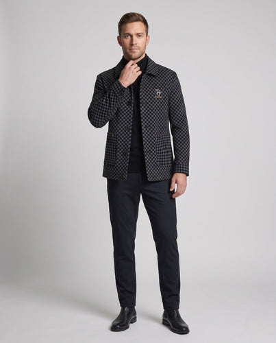 Herren Karo Samt Look Freizeitjacke mit Hemdkragen und Knopfleiste Shop Nory