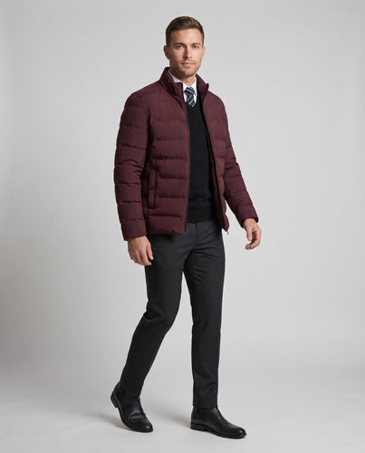 Männer Kurze Taillierte Daunenlook Gequiltete Jacke mit Stehkragen und Thermoisolierung Shop Nory