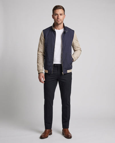 Herren leicht gepolsterte Stadtjacke mit kontrastierenden Ärmeln, Stehkragen und dekorativer Innenauskleidung Shop Nory